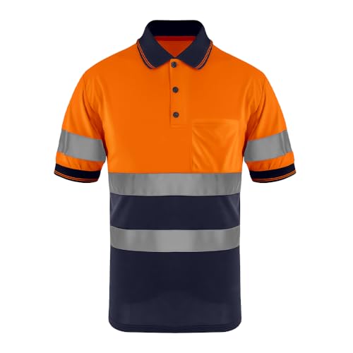 SMASYS Sicherheitspoloshirt, reflektierende Konstruktion, Warnschutz, Arbeitskleidung, T-Shirts mit Taschen für Damen und Herren, Orange/Abendrot im Zickzackmuster (Sunset Chevron), XX-Large von SMASYS