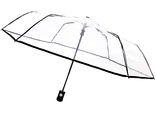 SMARTBULLE Transparenter Faltbarer Regenschirm - Kompakt; Stabil; Windbeständig; Automatisch öffnend; Durchmesser=98cm; Regenschirm für Männer/Frauen; Farbe: SCHWARZ gesäumt. von SMATI