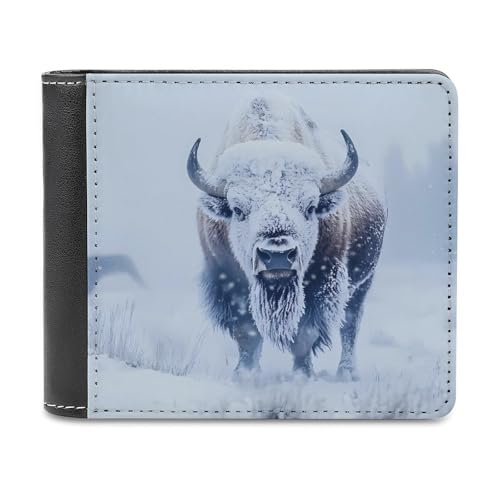 Bison Snowstorm Schlanke Herren-Geldbörse mit Zwei Fächern, PU-Leder, mit 6 Kartenfächern, Geldklammer von SMAZDFXX
