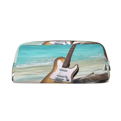 Gitarre am Strand, Make-up-Tasche für Damen und Herren, Federmäppchen, Reise-Kosmetiktasche, kleine Kulturtasche mit Reißverschluss, ästhetische Stifttaschen, trendige Aufbewahrungstaschen, Leder-Münz Gitarre am Strand, Make-up-Tasche für Damen und Herren, Federmäppchen, Reise-Kosmetiktasche, kleine Kulturtasche mit Reißverschluss, ästhetische Stifttaschen, trendige Aufbewahrungstaschen, Leder-Münz von SMAZDFXX