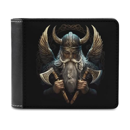 God Odin Schlanke Herren-Geldbörse mit Zwei Fächern, PU-Leder, mit 6 Kartenfächern, Geldklammer von SMAZDFXX