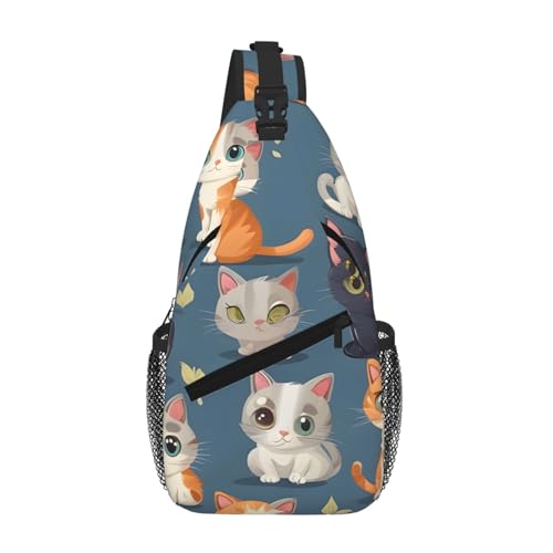 Hübsche, diagonale Umhängetasche mit Cartoon-Katzen-Print. Robust und bequem für Reisen und den täglichen Gebrauch. von SMAZDFXX