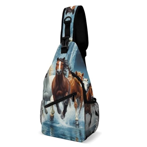 Kleiner Tagesrucksack für Herren, Umhängetasche, modische Brusttasche für Reisen und Wandern, Motiv: Wild Animal Running Horse Art Kleiner Tagesrucksack für Herren, Umhängetasche, modische Brusttasche für Reisen und Wandern, Motiv: Wild Animal Running Horse Art von SMAZDFXX