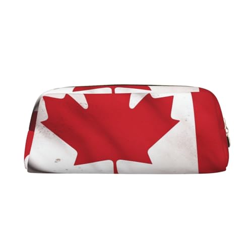 Kosmetiktasche mit kanadischer Flagge für Damen und Herren, Federmäppchen, kleine Reisekosmetiktasche, Kulturbeutel mit Reißverschluss, ästhetische Stifttaschen, trendige Aufbewahrungstaschen, Leder-M von SMAZDFXX