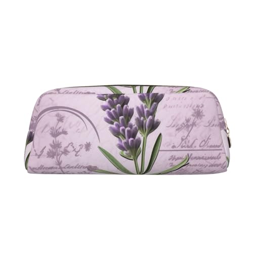 Lavendelstempel-Make-up-Tasche für Damen und Herren, Federmäppchen, Reise-Kosmetiktasche, kleine Kulturtasche mit Reißverschluss, ästhetische Stifttaschen, trendige Aufbewahrungstaschen, Leder-Münzbeu von SMAZDFXX