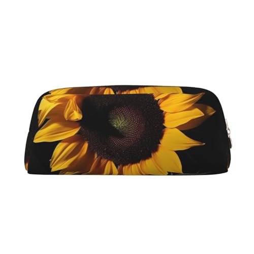Make-up-Tasche mit Sonnenblumen- und schwarzem Hintergrund für Damen und Herren, Federmäppchen, Reise-Kosmetiktasche, Kulturbeutel mit Reißverschluss, ästhetische Stifttaschen, trendige Aufbewahrungst von SMAZDFXX