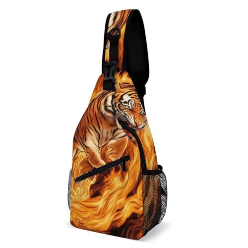 Modische Brusttasche, Unisex-Umhängetasche für den täglichen Gebrauch, kleine Umhängetasche mit Wild Animal Angry Fire Flame Tiger Art Modische Brusttasche, Unisex-Umhängetasche für den täglichen Gebrauch, kleine Umhängetasche mit Wild Animal Angry Fire Flame Tiger Art von SMAZDFXX