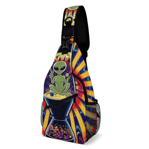 Modische Brusttasche für Damen, Reise-Schultertasche, kleine Umhängetasche mit Trippy Tie Dye Alien Modische Brusttasche für Damen, Reise-Schultertasche, kleine Umhängetasche mit Trippy Tie Dye Alien von SMAZDFXX