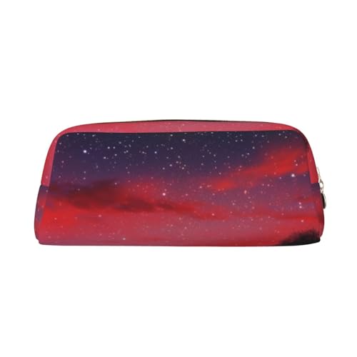 Roter Himmel bei Nacht, Sternen-Make-up-Tasche für Damen und Herren, Federmäppchen, Reise-Kosmetiktasche, Kulturbeutel mit Reißverschluss, ästhetische Stifttaschen, trendige Aufbewahrungstaschen, Lede von SMAZDFXX