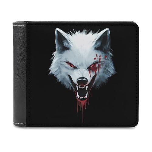 SMAZDFXX Angry Wolf Schlanke, zweifach Faltbare Herren-Geldbörse aus PU-Leder mit 6 Kartenfächern und Geldklammer von SMAZDFXX
