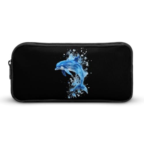 SMAZDFXX Aquarell-Delfin, tragbares Federmäppchen, kleine Stifttasche, Bleistifttasche, Make-up-Tasche, Box-Organizer von SMAZDFXX