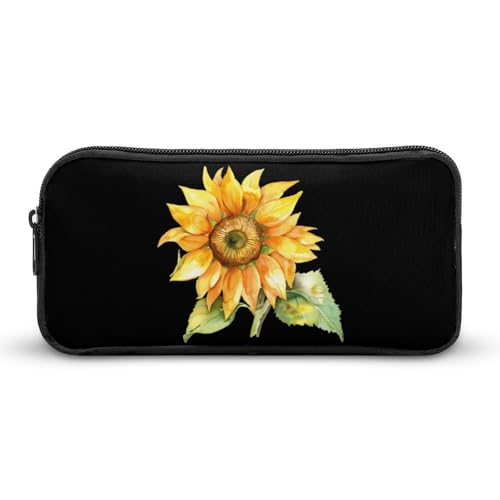 SMAZDFXX Aquarell-Sonnenblumen-Bleistiftetui, tragbar, klein, Stifttasche, Bleistifttasche, Make-up-Tasche, Box-Organizer von SMAZDFXX
