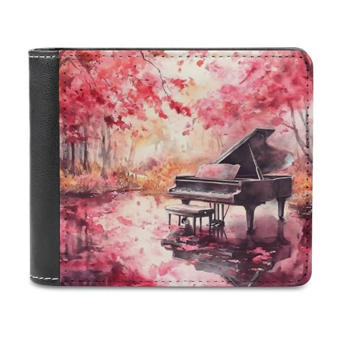 SMAZDFXX Aquarellmalerei eines Klaviers, schmale, zweifach Faltbare Herren-Geldbörse aus PU-Leder mit 6 Kartenfächern, Geldklammer von SMAZDFXX