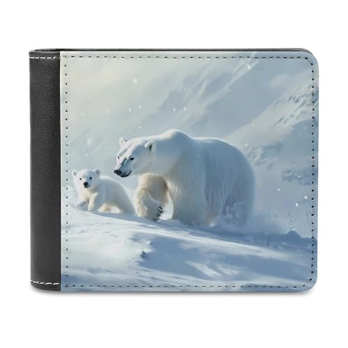 SMAZDFXX Bär im Schneesturm, schmale, zweifach Faltbare Herren-Geldbörse aus PU-Leder mit 6 Kartenfächern, Geldklammer von SMAZDFXX