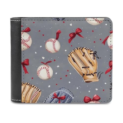 SMAZDFXX Baseballs Baseballhandschuhe Schlanke zweifach gefaltete Herren-Geldbörse aus PU-Leder mit 6 Kartenhaltern und Geldklammer von SMAZDFXX