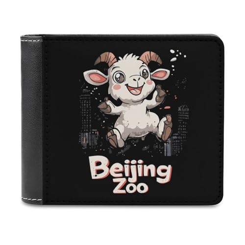 SMAZDFXX Beijing Zoon and Cute Goat Schlanke Herren-Geldbörse aus PU-Leder mit 6 Kartenfächern und Geldklammer von SMAZDFXX