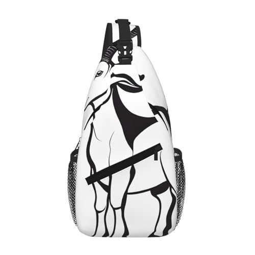 SMAZDFXX Braune Umhängetasche mit Ziegen-Print, diagonal, robust und bequem für Reisen und den täglichen Gebrauch. von SMAZDFXX