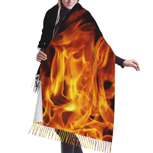 SMAZDFXX Brennendes Feuer Flamme auf schwarzem Kaschmir-Imitat Quaste Schal Winterschal Herbst Weichster Klassisch Warm von SMAZDFXX