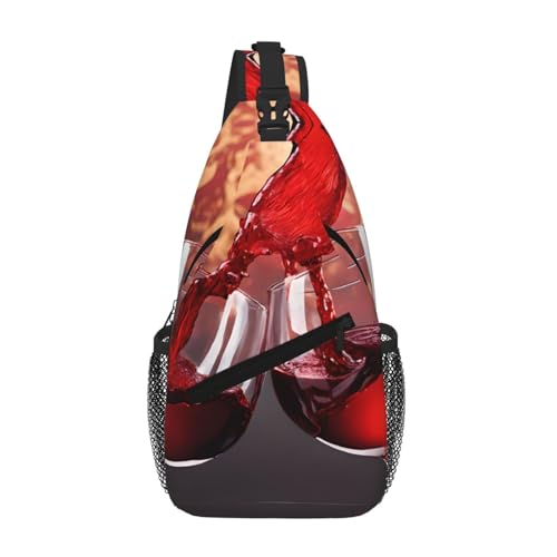 SMAZDFXX Brusttasche mit rotem Weinglas-Cheers-Aufdruck, diagonal, robust und bequem für Reisen und den täglichen Gebrauch von SMAZDFXX