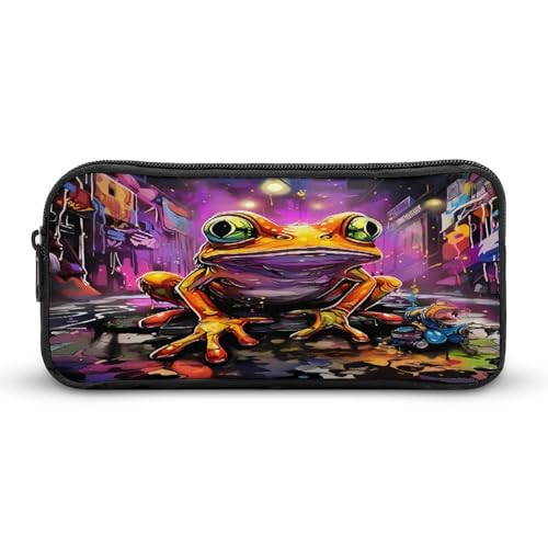 SMAZDFXX Buntes Graffiti-Frosch-Bleistiftetui, tragbar, kleine Stifttasche, Bleistifttasche, Make-up-Tasche, Box-Organizer von SMAZDFXX