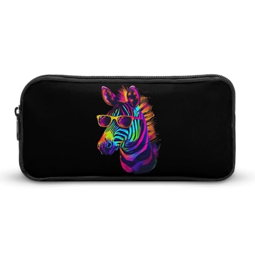 SMAZDFXX Buntes Zebra, tragbares Federmäppchen, kleine Stifttasche, Bleistifttasche, Make-up-Tasche, Box-Organizer von SMAZDFXX