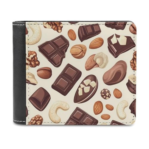 SMAZDFXX Chocolate and Nuts Schlanke, zweifach Faltbare Herren-Geldbörse aus PU-Leder mit 6 Kartenfächern und Geldklammer von SMAZDFXX