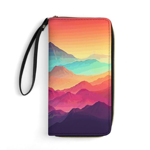 SMAZDFXX Color Mountain Farbverlauf Leder Geldbörse Glatter Reißverschluss Clutch Armband Reise Lange Weiche Geldbörse für Damen von SMAZDFXX