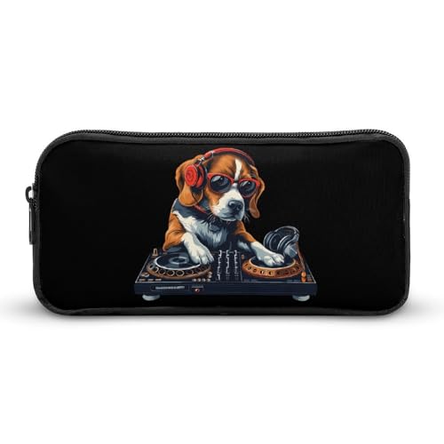 SMAZDFXX DJ Beagle Dog Tragbares Federmäppchen, kleine Stifttasche, Bleistifttasche, Make-up-Tasche, Box-Organizer von SMAZDFXX