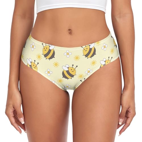 SMAZDFXX Damenunterwäsche mit Blumenmuster, Gelb, süße Bienen, Stretch-Bikini-Höschen, weicher Slip für Teenager-Mädchen und Frauen SMAZDFXX Damenunterwäsche mit Blumenmuster, Gelb, süße Bienen, Stretch-Bikini-Höschen, weicher Slip für Teenager-Mädchen und Frauen von SMAZDFXX
