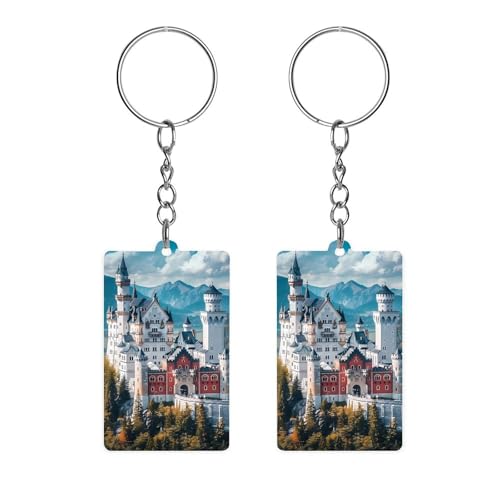 SMAZDFXX Deutschland Schloss Neuschwanstein Doppelseitiger Schlüsselanhänger aus Acryl, lustiger, Schlüsselringe für Damen und Herren von SMAZDFXX