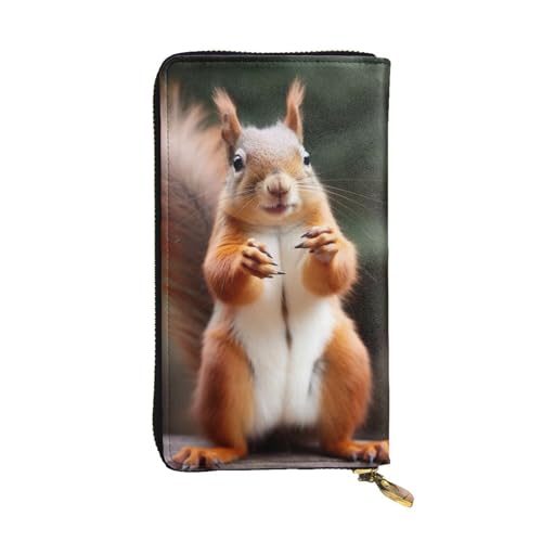 SMAZDFXX Eichhörnchen-Geldbörse aus Leder mit lustigem Tier-Aufdruck, mit 12 Kreditkartenfächern und 3 Geldscheinklammern – Lange Clutch für Männer und Frauen, VF7GNJE3C371 von SMAZDFXX