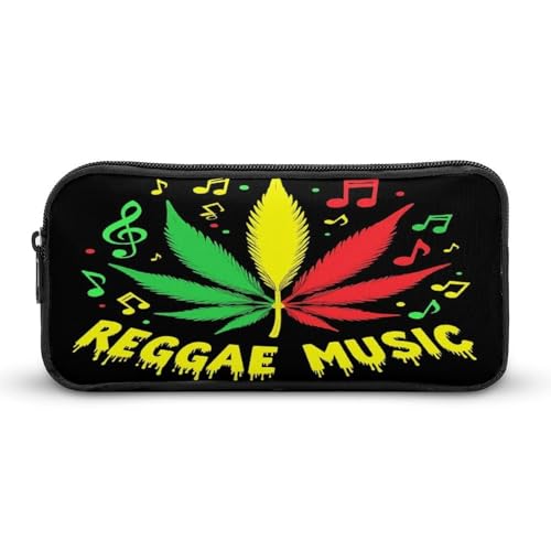 SMAZDFXX Federmäppchen für Büro-Schreibwaren-Organizer, leicht zu tragende Stifttasche, Federmäppchen mit großer Kapazität, Rasta-Flagge, Weed-Blätter, Reggae-Musik von SMAZDFXX