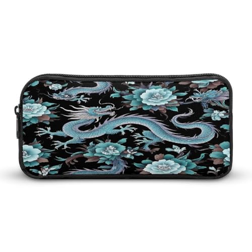SMAZDFXX Federmäppchen für Büro-Schreibwaren-Organizer, leicht zu tragende Stifttasche, großes Fassungsvermögen, hellblaue Blumen, Coole Drachen, florales Federmäppchen von SMAZDFXX