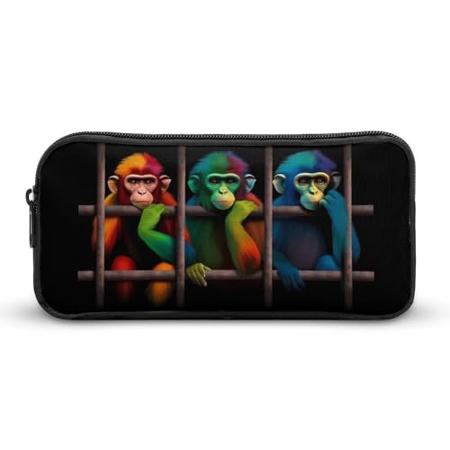 SMAZDFXX Federmäppchen mit bunten Affen, tragbar, klein, Stifttasche, Bleistifttasche, Make-up-Tasche, Box-Organizer von SMAZDFXX