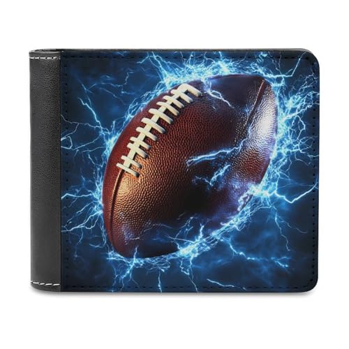 SMAZDFXX Football Thunder Schlanke, zweifach Faltbare Herren-Geldbörse aus PU-Leder mit 6 Kartenfächern und Geldklammer von SMAZDFXX