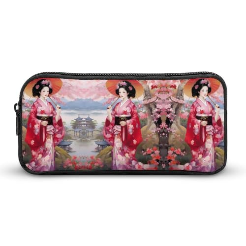 SMAZDFXX Geisha Kirschblumen Tragbares Federmäppchen Kleine Stifttasche Bleistifttasche Make-up-Tasche Box Organizer von SMAZDFXX