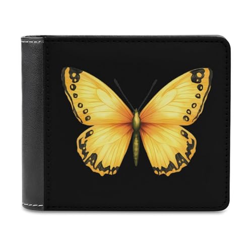 SMAZDFXX Gelbe Geldbörse aus Leder mit Schmetterlingsdruck für Herren, Ausweis, zweifach faltbar, Vordertasche, schmale Geldbörse, Geldklammer von SMAZDFXX