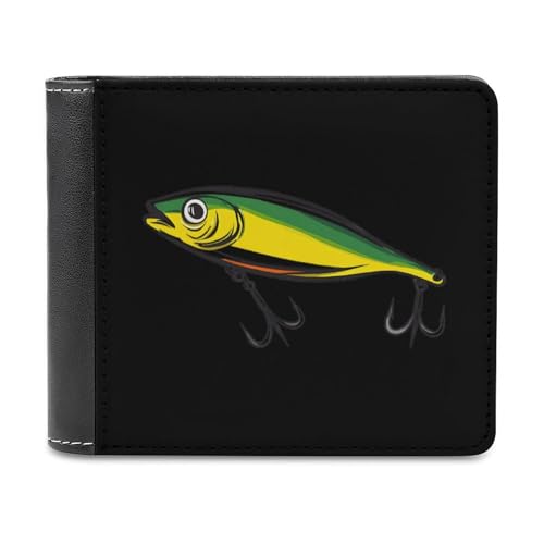 SMAZDFXX Geldbörse aus Leder mit Angelköder-Aufdruck für Herren, Ausweis, zweifach faltbar, Vordertasche, schmale Geldbörse, Geldklammer von SMAZDFXX