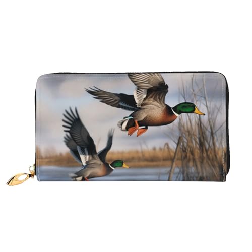 SMAZDFXX Geldbörse aus Leder mit Aufdruck „Jagd und Fliegende Wildenten mit 12 Kreditkartenfächern und 3 Geldscheinklammern – Lange Clutch für Scheckheft und Kreditkarten, VF7GNJE2C371 von SMAZDFXX
