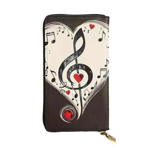 SMAZDFXX Geldbörse aus Leder mit Aufdruck „Music Symbols Love mit 12 Kartenfächern und 3 Geldscheinklammern – Lange Clutch für Männer und Frauen von SMAZDFXX