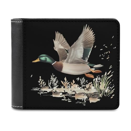 SMAZDFXX Geldbörse aus Leder mit Aufschrift „Stockentenjagd für Herren, Ausweis, zweifach faltbar, Vordertasche, schmale Geldbörse, Geldklammer von SMAZDFXX