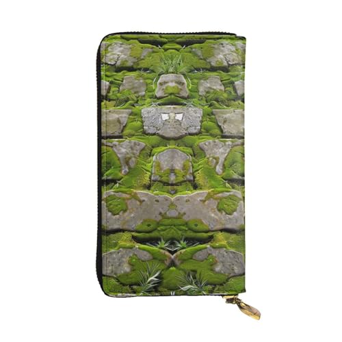 SMAZDFXX Geldbörse aus Leder mit Moossteinpflaster-Aufdruck, mit 12 Kartenfächern und 3 Geldscheinklammern – Lange Clutch für Männer und Frauen von SMAZDFXX
