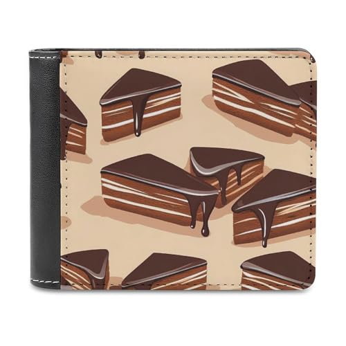 SMAZDFXX Geldbörse aus Leder mit Schokoladenkuchenscheiben-Aufdruck für Herren, Ausweis, zweifach faltbar, Vordertasche, schmale Geldbörse, Geldklammer von SMAZDFXX
