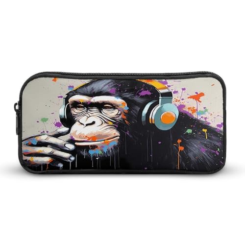SMAZDFXX Gorilla Monkey Love Music Tragbares Federmäppchen, kleine Stifttasche, Bleistifttasche, Make-up-Tasche, Box-Organizer von SMAZDFXX