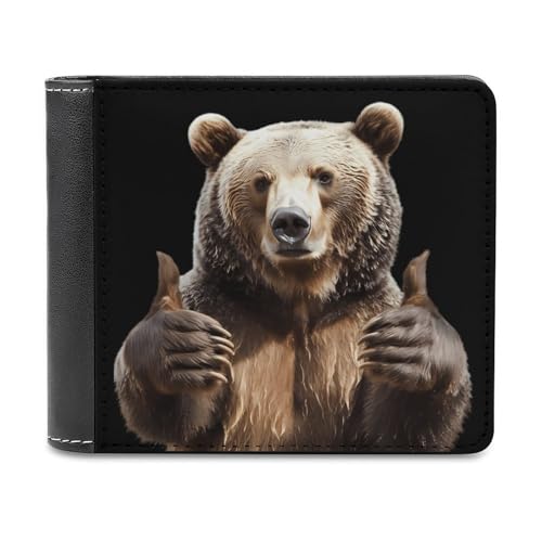 SMAZDFXX Gray Bear Schlanke, zweifach Faltbare Herren-Geldbörse aus PU-Leder mit 6 Kartenfächern und Geldklammer von SMAZDFXX