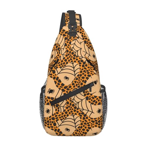 SMAZDFXX Halloween Sling Bag Orange Leopard Rucksack Crossbody Spider Web Schultertasche Brusttaschen Reisen Wandern Daypack SMAZDFXX Halloween Sling Bag Orange Leopard Rucksack Crossbody Spider Web Schultertasche Brusttaschen Reisen Wandern Daypack von SMAZDFXX