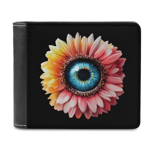 SMAZDFXX Herren-Geldbörse aus Leder mit Augenblumen-Print, Ausweis, zweifach faltbar, Vordertasche, schmale Geldbörse, Geldklammer von SMAZDFXX