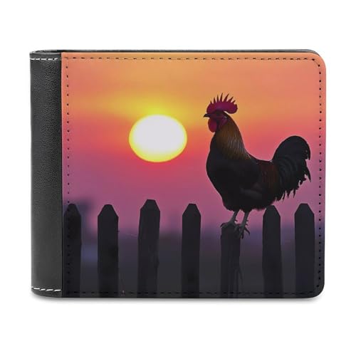 SMAZDFXX Herren-Geldbörse aus Leder mit Hahnenmotiv, Bedruckt, für Ausweise, zweifach faltbar, Vordertasche, schmale Geldbörse, Geldklammer von SMAZDFXX