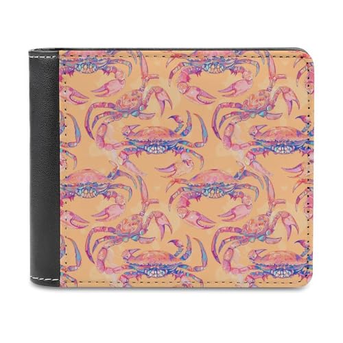 SMAZDFXX Herren-Geldbörse aus Leder mit Krabbenmuster und Ausweishalter, zweifach faltbar, Vordertasche, schmale Geldbörse, Geldklammer von SMAZDFXX