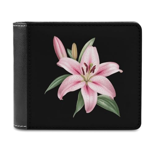 SMAZDFXX Herren-Geldbörse aus Leder mit Lilienblumen-Aufdruck, Ausweis, zweifach faltbar, Vordertasche, schmale Geldbörse, Geldklammer von SMAZDFXX